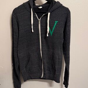 Dark Gray Zip-Up Hoodie with Green Logo